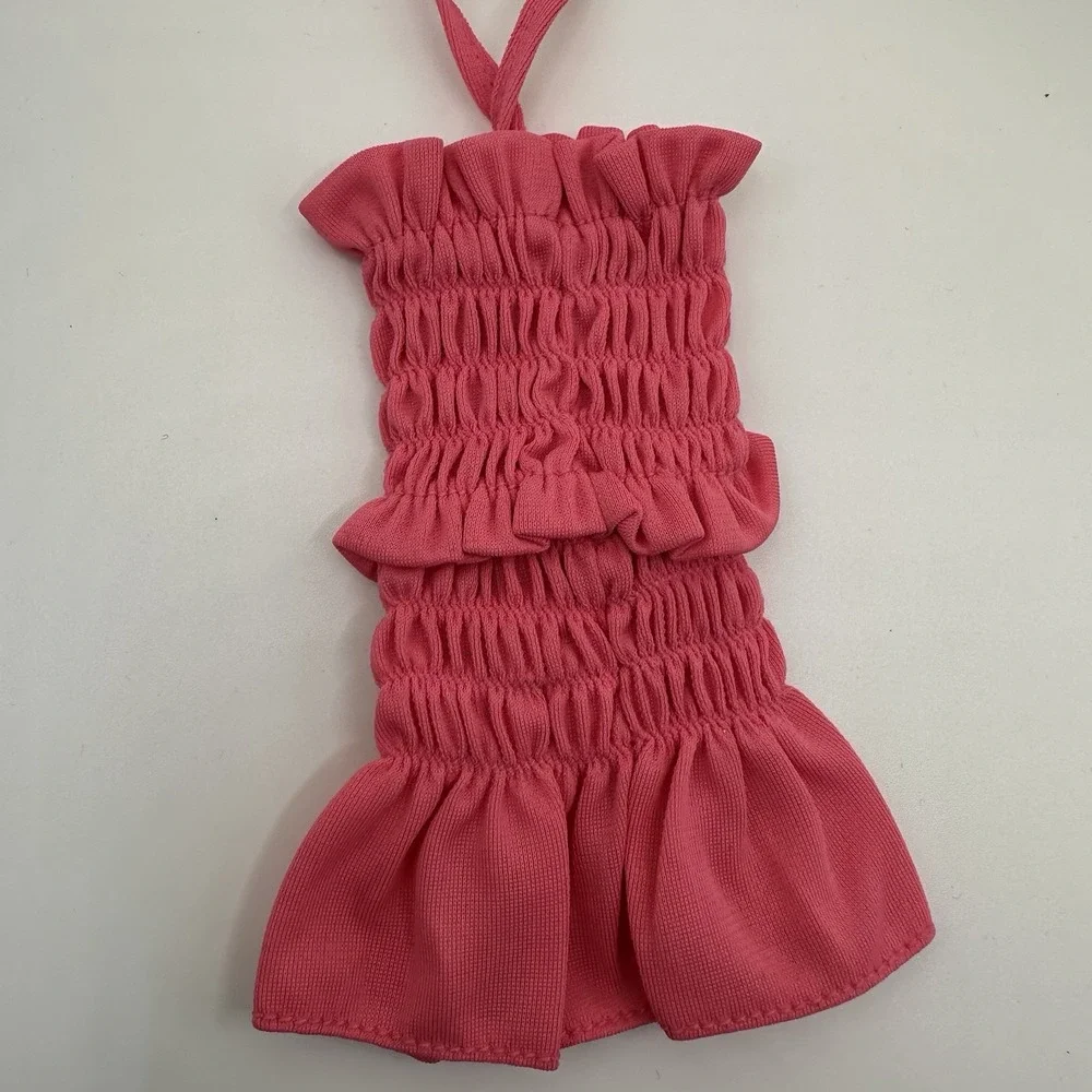 VTG Barbie Doll Pink‎ Scrunch Ruched Dress Halter Handmade 90's